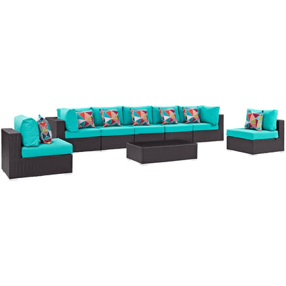 Convene Eight PCS Outdoor Patio Sectional Set, Blue, Rattan 11118