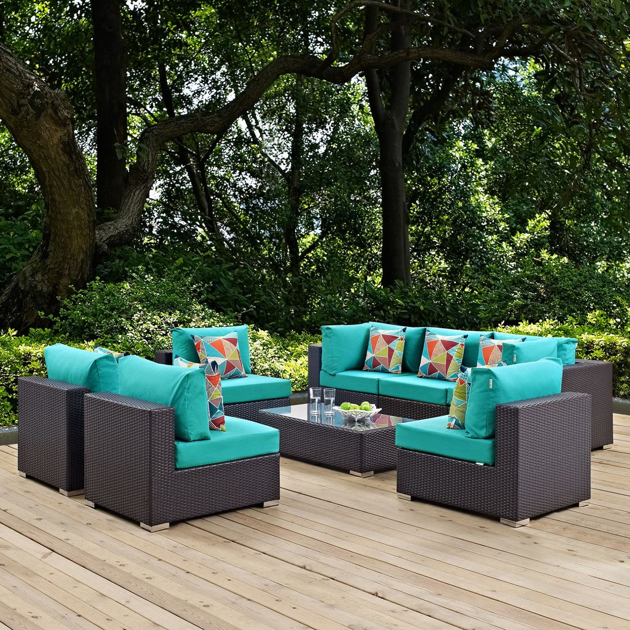 Convene Eight PCS Outdoor Patio Sectional Set, Blue, Rattan 11118