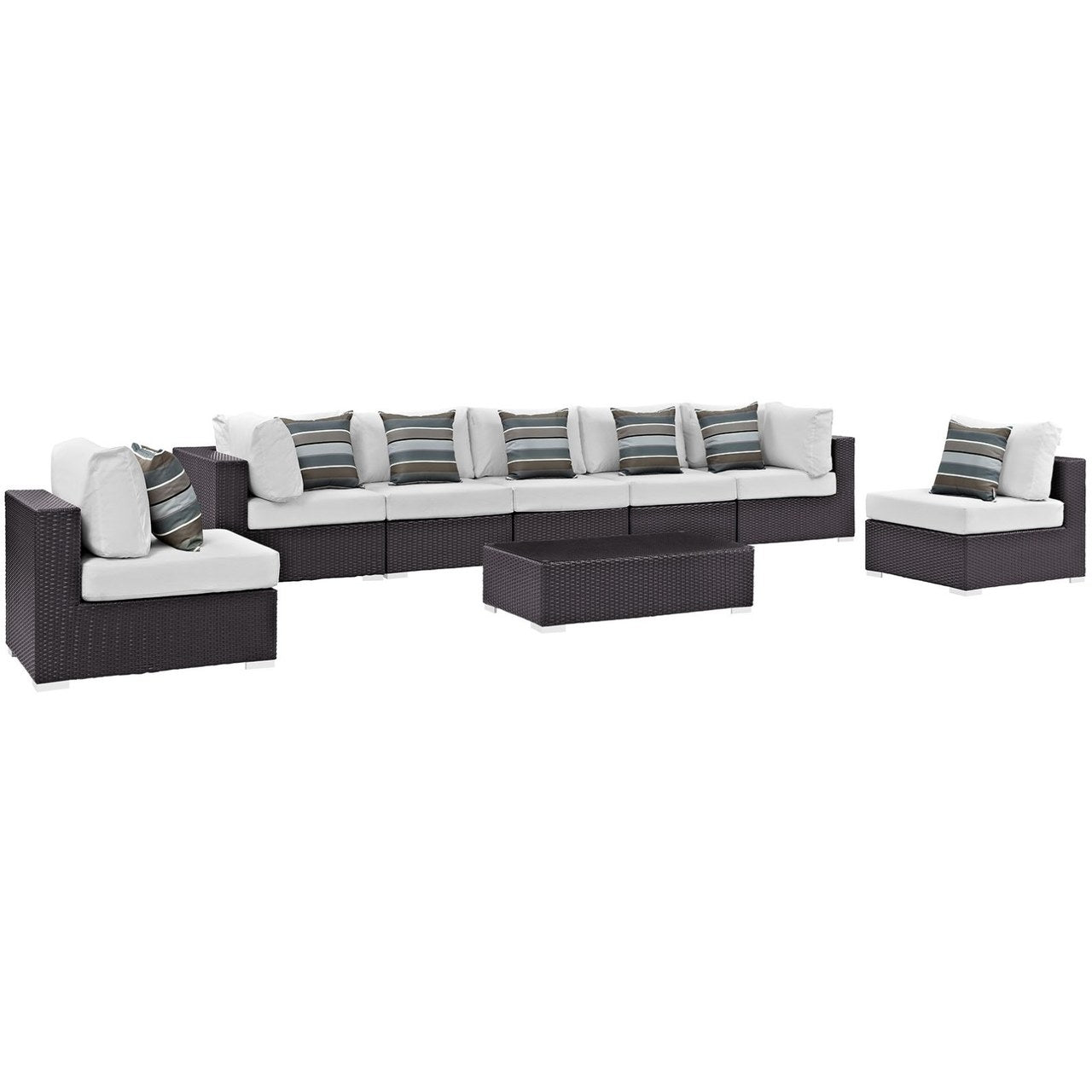Convene Eight PCS Outdoor Patio Sectional Set, White, Rattan 11119