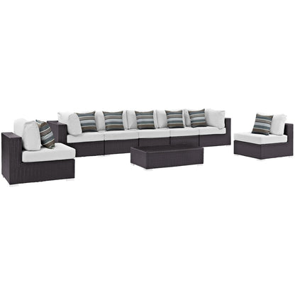 Convene Eight PCS Outdoor Patio Sectional Set, White, Rattan 11119