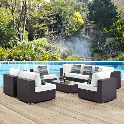 Convene Eight PCS Outdoor Patio Sectional Set, White, Rattan 11119