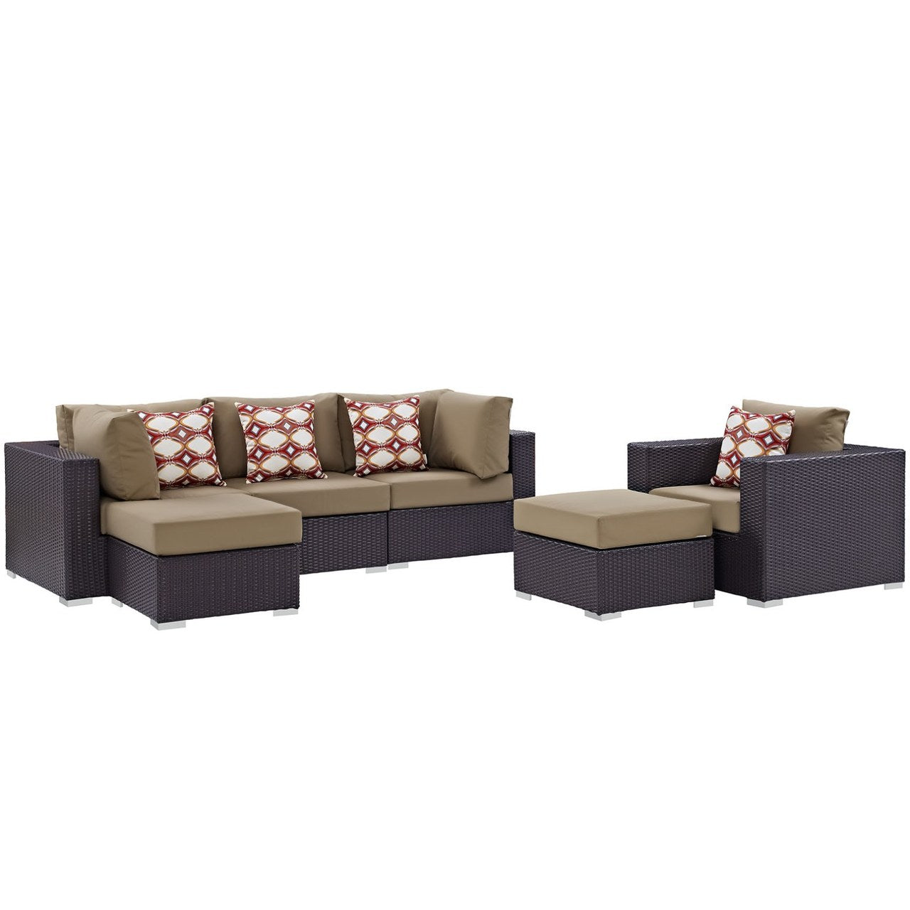 Convene Six PCS Outdoor Patio Sectional Set, Brown, Rattan 11121