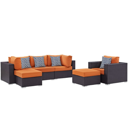 Convene Six PCS Outdoor Patio Sectional Set, Orange, Rattan 11122