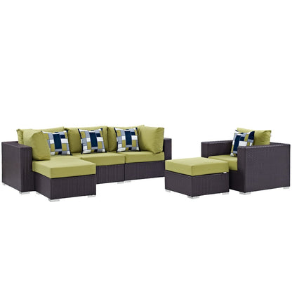 Convene Six PCS Outdoor Patio Sectional Set, Green, Rattan 11123