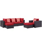 Convene Six PCS Outdoor Patio Sectional Set, Red, Rattan 11124