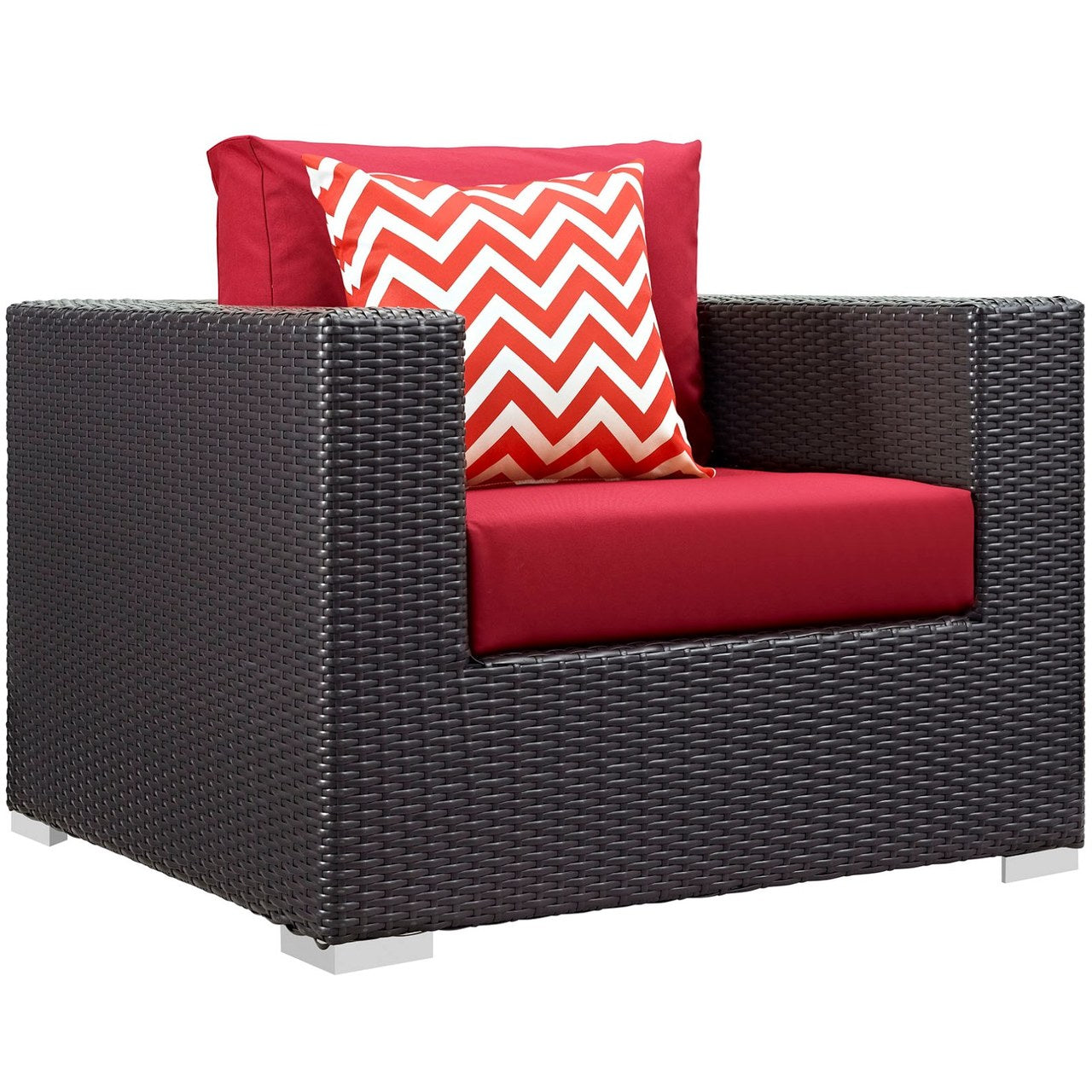 Convene Six PCS Outdoor Patio Sectional Set, Red, Rattan 11124