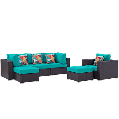 Convene Six PCS Outdoor Patio Sectional Set, Blue, Rattan 11125