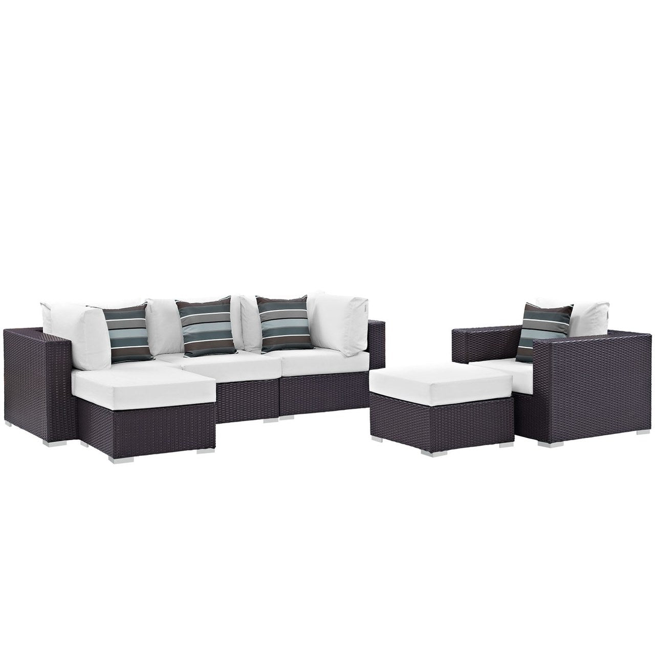 Convene Six PCS Outdoor Patio Sectional Set, White, Rattan 11126