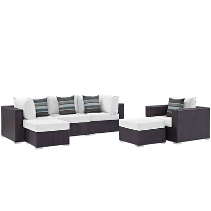Convene Six PCS Outdoor Patio Sectional Set, White, Rattan 11126