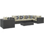 Sojourn Seven PCS Outdoor Patio Sunbrella Sectional Set, Beige, Rattan 11127