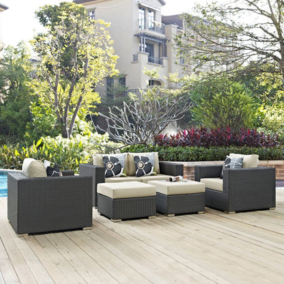 Sojourn Five PCS Outdoor Patio Sunbrella Sectional Set, Beige, Rattan 11130