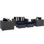 Sojourn Five PCS Outdoor Patio Sunbrella Sectional Set, Navy, Rattan 11131