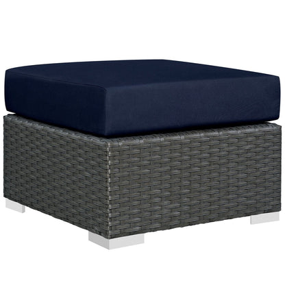 Sojourn Five PCS Outdoor Patio Sunbrella Sectional Set, Navy, Rattan 11131