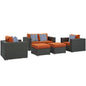 Sojourn Five PCS Outdoor Patio Sunbrella Sectional Set, Orange, Rattan 11132