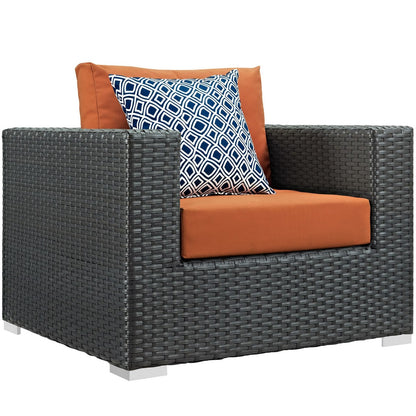 Sojourn Five PCS Outdoor Patio Sunbrella Sectional Set, Orange, Rattan 11132