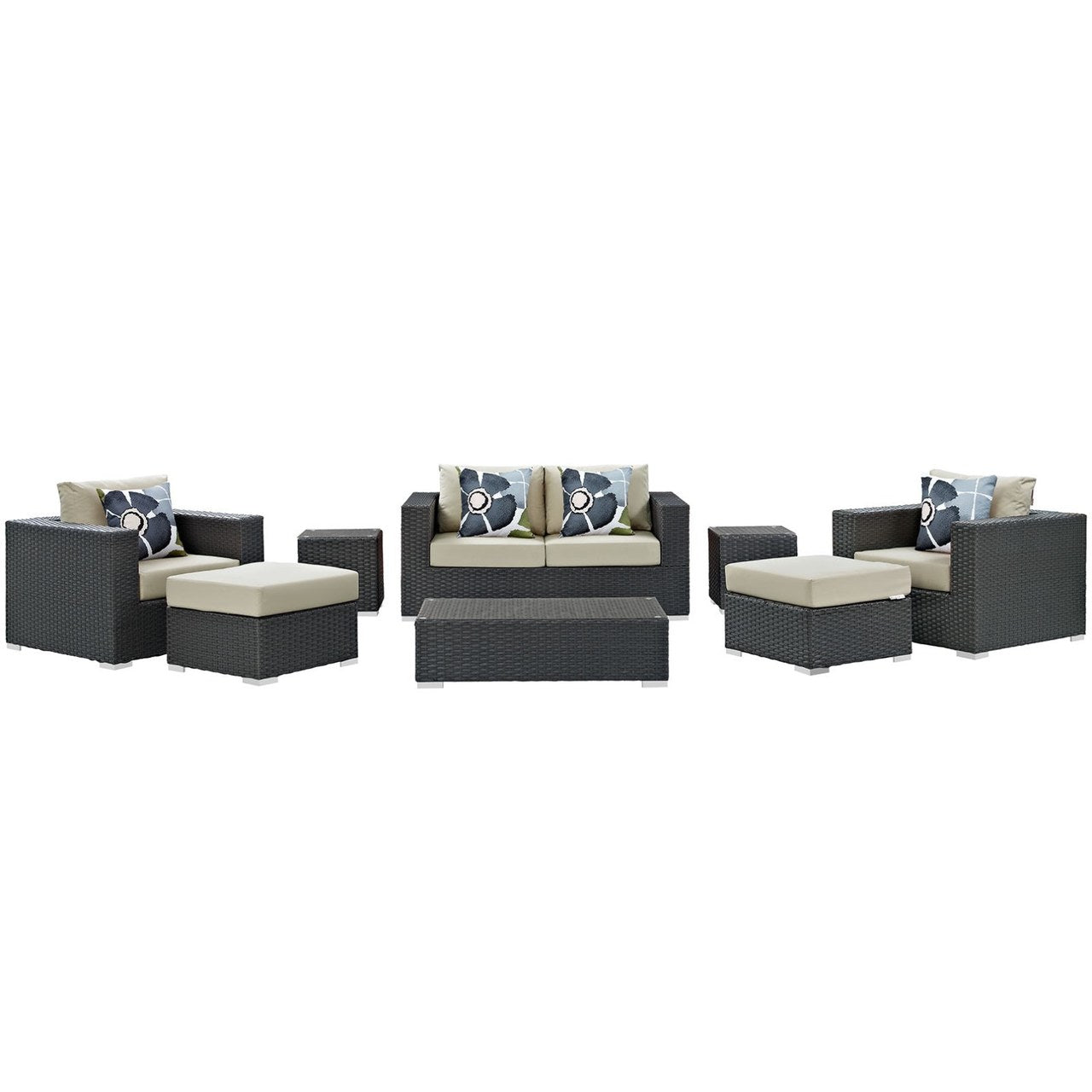 Sojourn Eight PCS Outdoor Patio Sunbrella Sectional Set, Beige, Rattan 11133