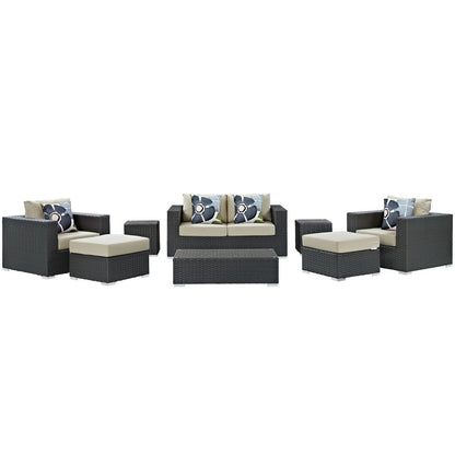 Sojourn Eight PCS Outdoor Patio Sunbrella Sectional Set, Beige, Rattan 11133