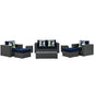 Sojourn Eight PCS Outdoor Patio Sunbrella Sectional Set, Navy, Rattan 11134