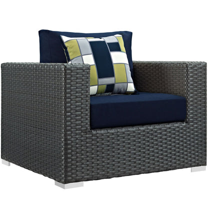 Sojourn Eight PCS Outdoor Patio Sunbrella Sectional Set, Navy, Rattan 11134