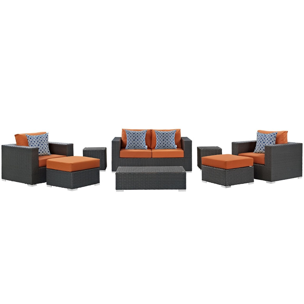 Sojourn Eight PCS Outdoor Patio Sunbrella Sectional Set, Orange, Rattan 11135