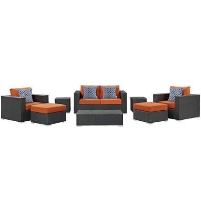 Sojourn Eight PCS Outdoor Patio Sunbrella Sectional Set, Orange, Rattan 11135
