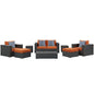 Sojourn Eight PCS Outdoor Patio Sunbrella Sectional Set, Orange, Rattan 11135