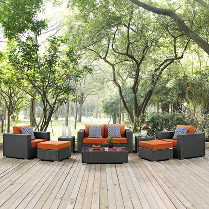 Sojourn Eight PCS Outdoor Patio Sunbrella Sectional Set, Orange, Rattan 11135