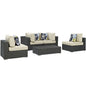 Sojourn Five PCS Outdoor Patio Sunbrella Sectional Set, Beige, Rattan 11139