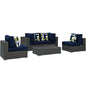 Sojourn Five PCS Outdoor Patio Sunbrella Sectional Set, Navy, Rattan 11140