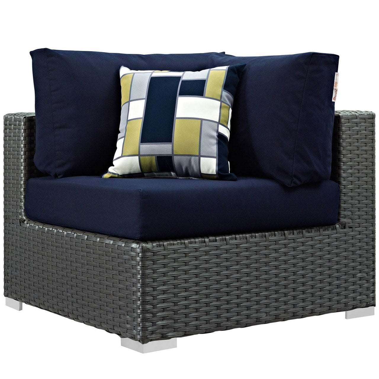 Sojourn Five PCS Outdoor Patio Sunbrella Sectional Set, Navy, Rattan 11140