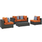 Sojourn Five PCS Outdoor Patio Sunbrella Sectional Set, Orange, Rattan 11141