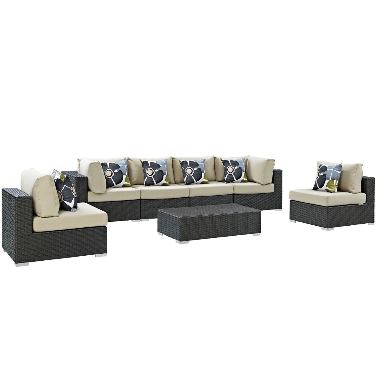 Sojourn Seven PCS Outdoor Patio Sunbrella Sectional Set, Beige, Rattan 11142
