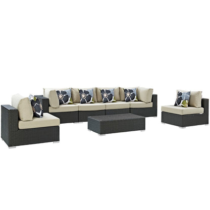 Sojourn Seven PCS Outdoor Patio Sunbrella Sectional Set, Beige, Rattan 11142