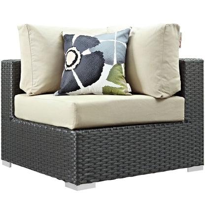 Sojourn Seven PCS Outdoor Patio Sunbrella Sectional Set, Beige, Rattan 11142