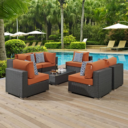 Sojourn Seven PCS Outdoor Patio Sunbrella Sectional Set, Orange, Rattan 11144