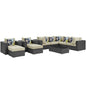 Sojourn Ten PCS Outdoor Patio Sunbrella Sectional Set, Beige, Rattan 11154