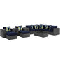 Sojourn Ten PCS Outdoor Patio Sunbrella Sectional Set, Navy, Rattan 11155