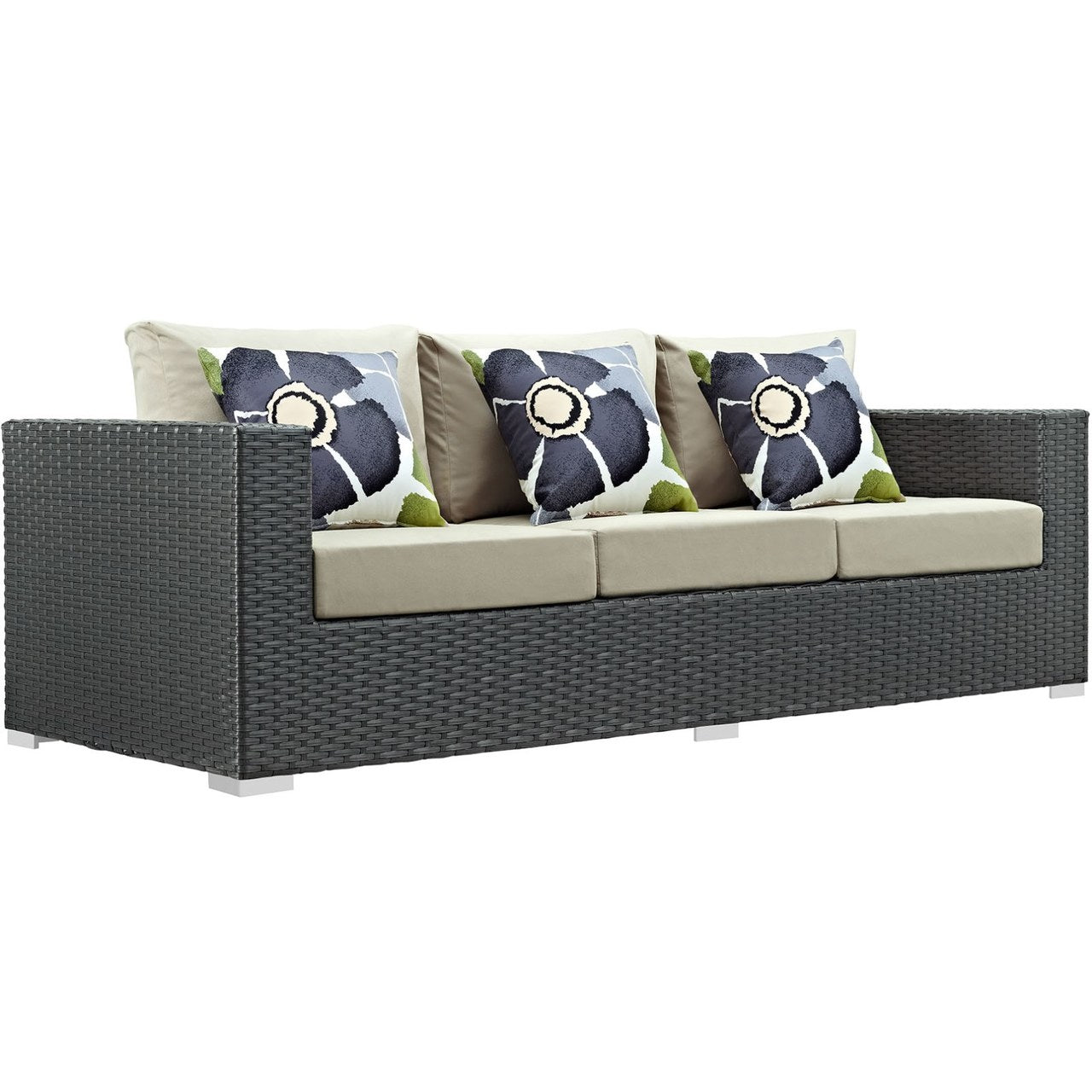 Sojourn Three PCS Outdoor Patio Sunbrella Sectional Set, Beige, Rattan 11157