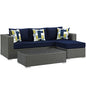 Sojourn Three PCS Outdoor Patio Sunbrella Sectional Set, Navy, Rattan 11158