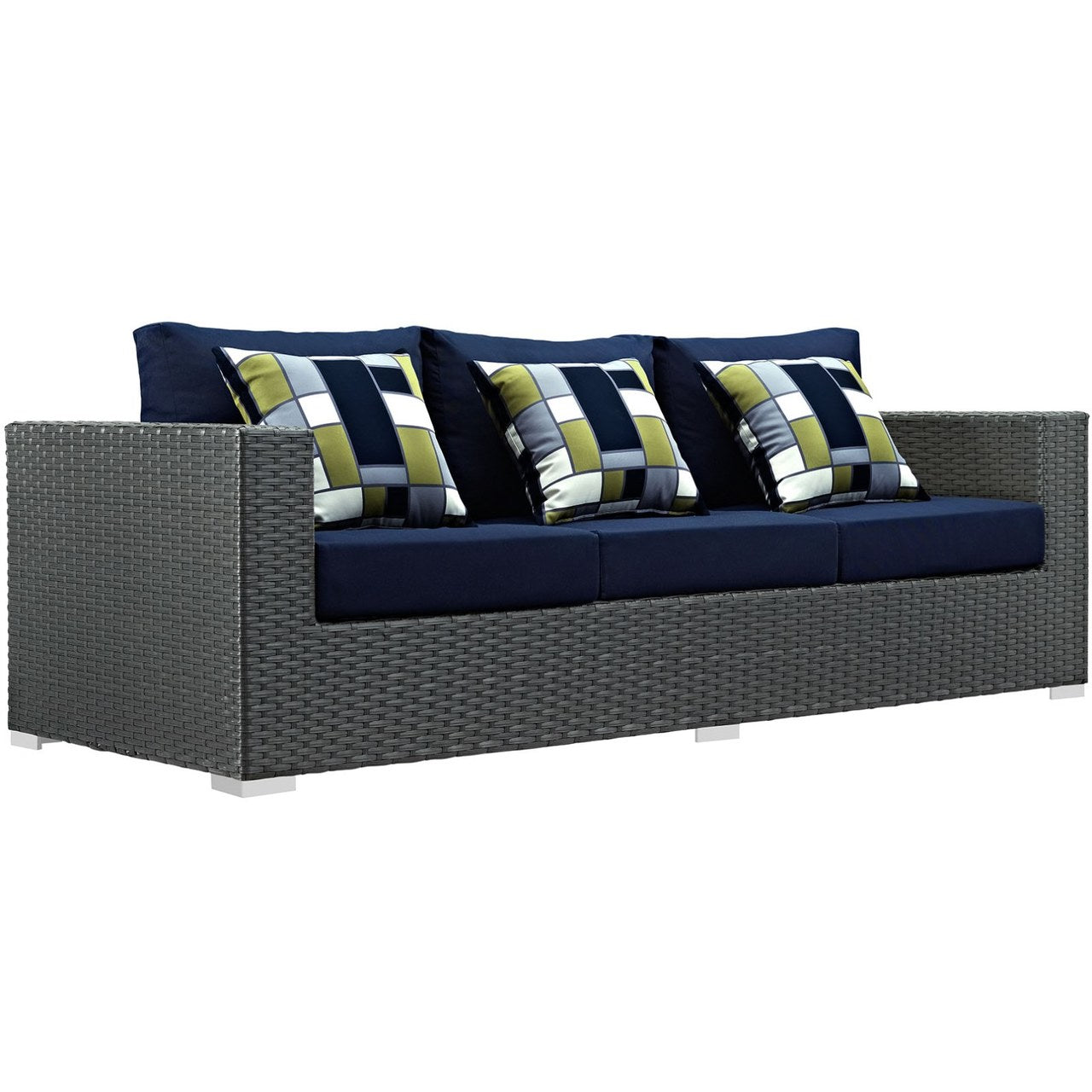 Sojourn Three PCS Outdoor Patio Sunbrella Sectional Set, Navy, Rattan 11158
