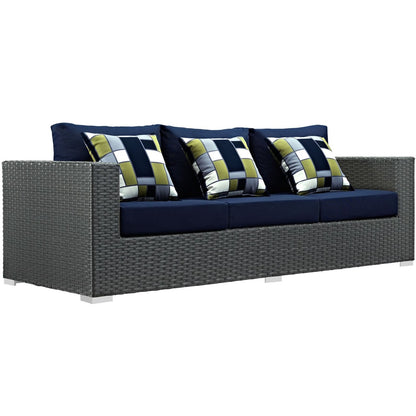 Sojourn Three PCS Outdoor Patio Sunbrella Sectional Set, Navy, Rattan 11158