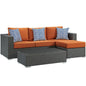 Sojourn Three PCS Outdoor Patio Sunbrella Sectional Set, Orange, Rattan 11159