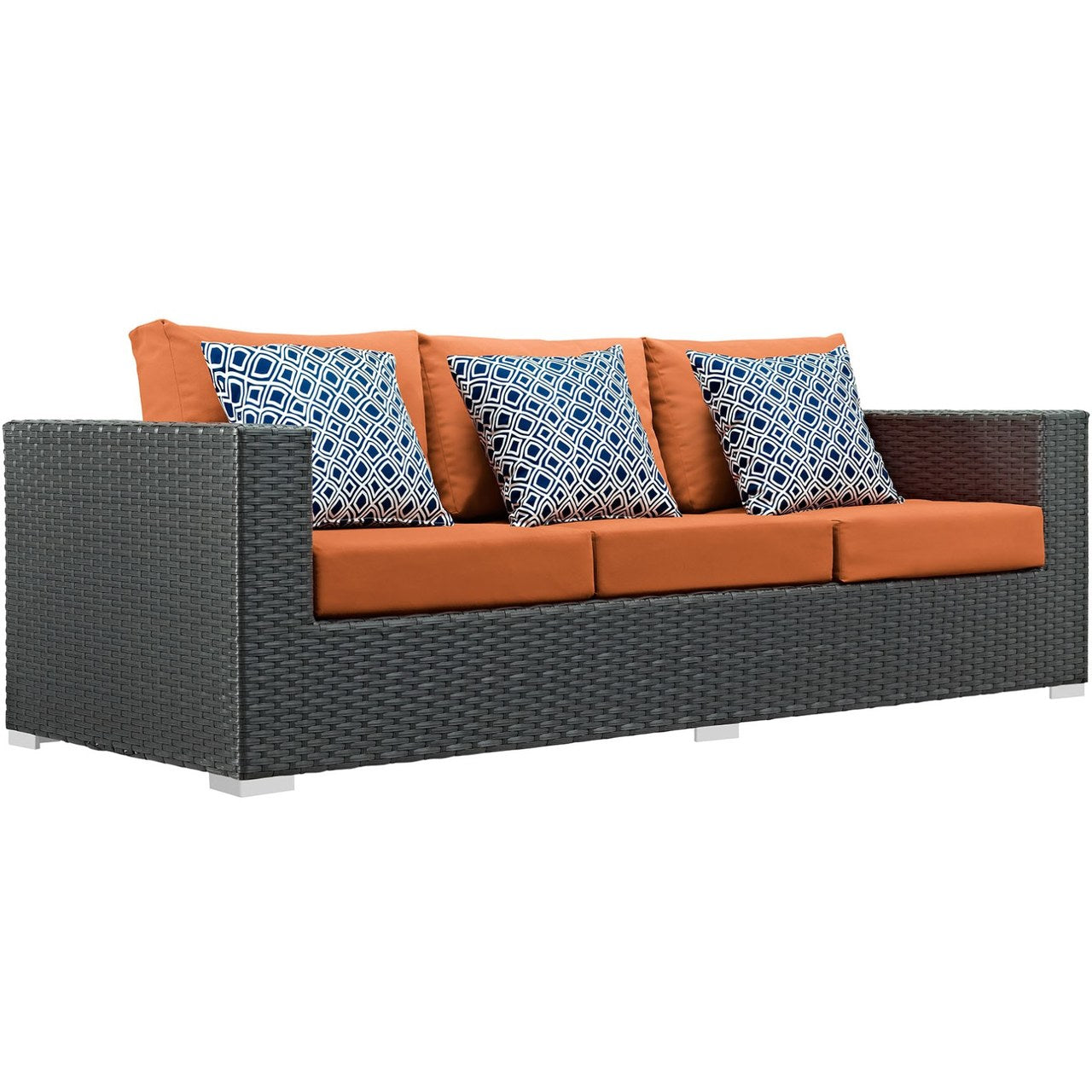 Sojourn Three PCS Outdoor Patio Sunbrella Sectional Set, Orange, Rattan 11159