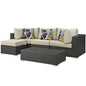 Sojourn Five PCS Outdoor Patio Sunbrella Sectional Set, Beige, Rattan 11160
