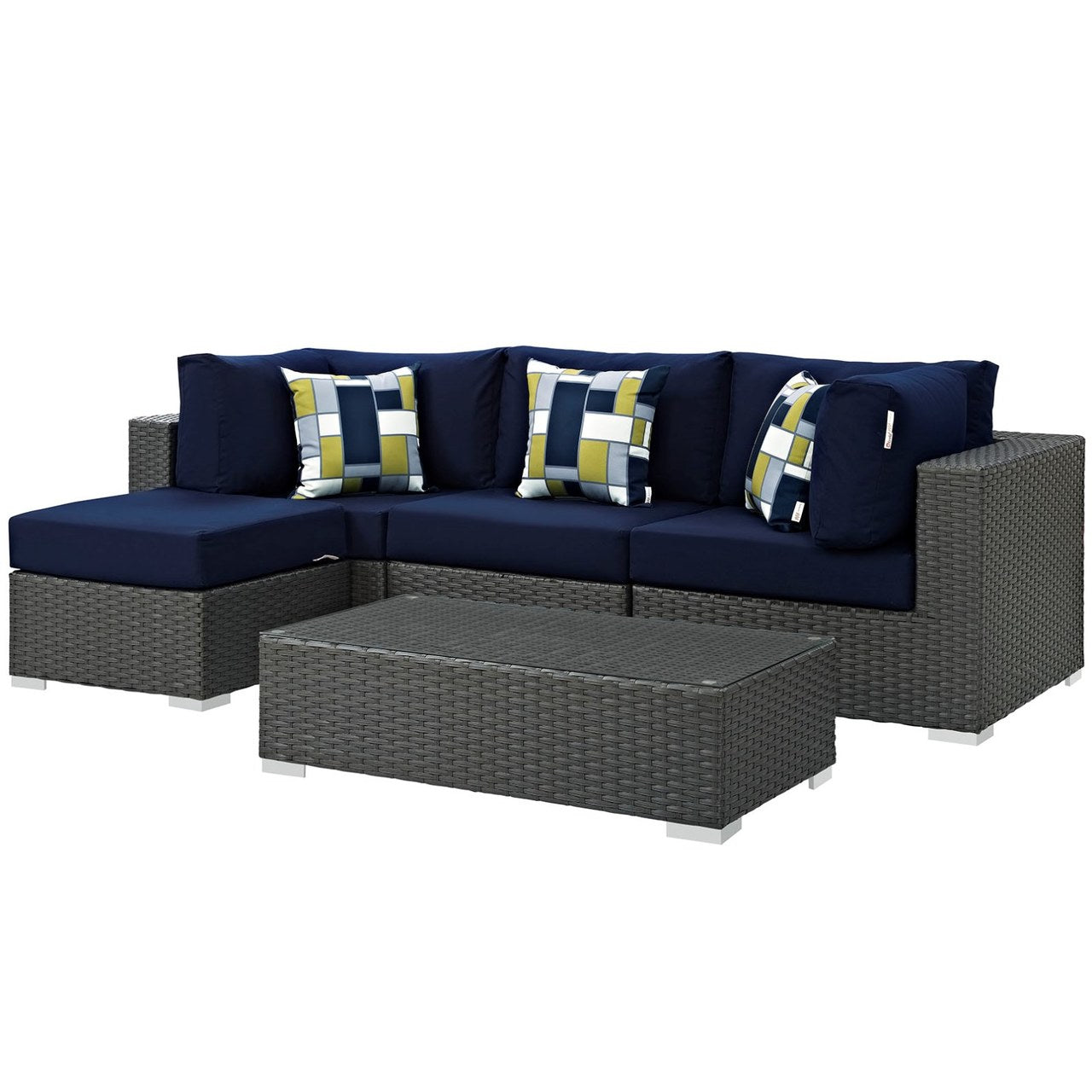 Sojourn Five PCS Outdoor Patio Sunbrella Sectional Set, Navy, Rattan 11161