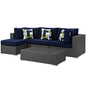 Sojourn Five PCS Outdoor Patio Sunbrella Sectional Set, Navy, Rattan 11161