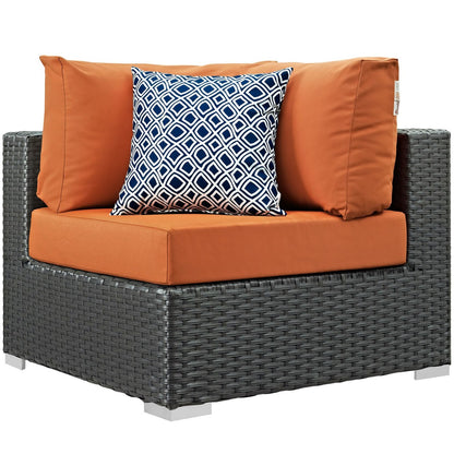 Sojourn Five PCS Outdoor Patio Sunbrella Sectional Set, Orange, Rattan 11162