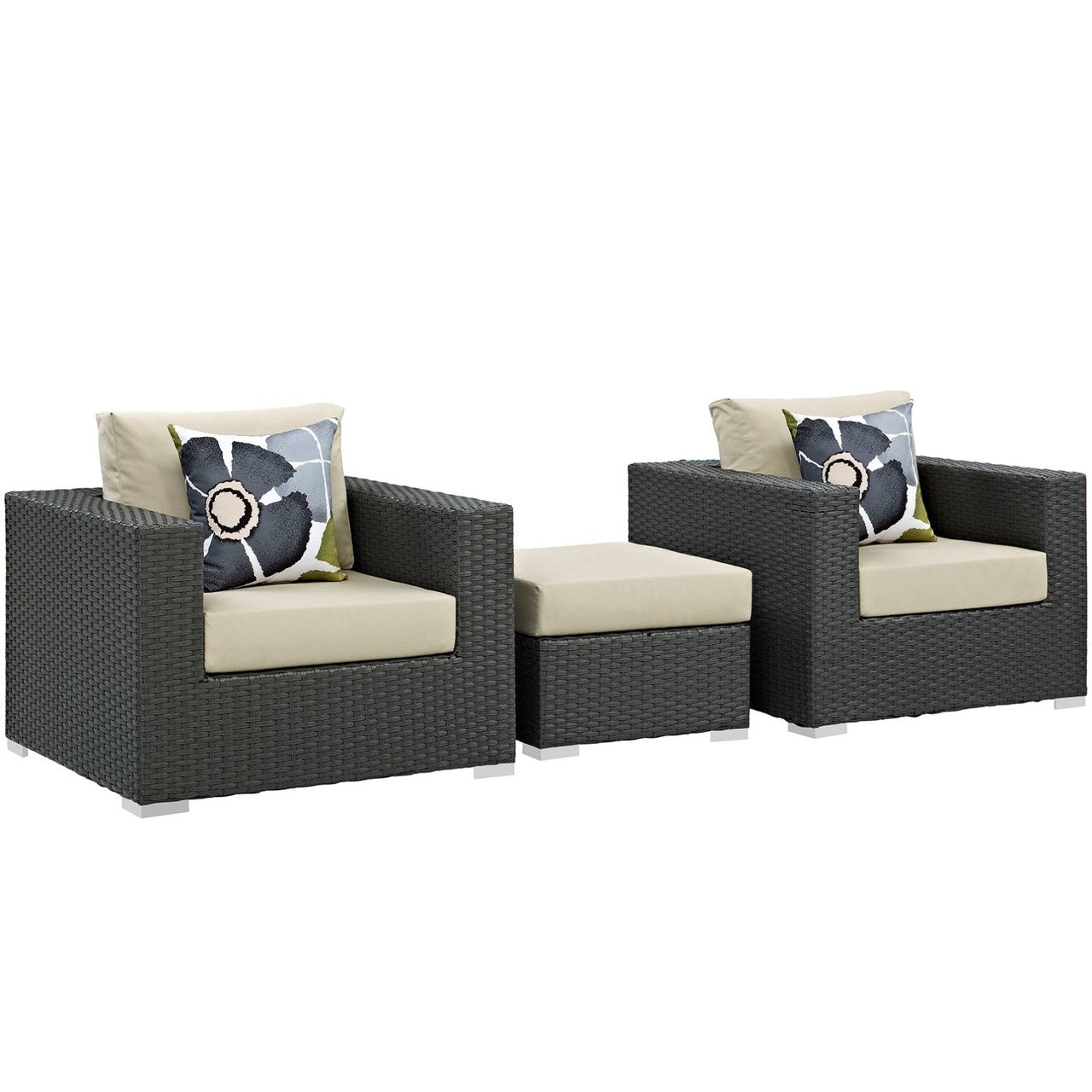 Sojourn Three PCS Outdoor Patio Sunbrella Sectional Set, Beige, Rattan 11163
