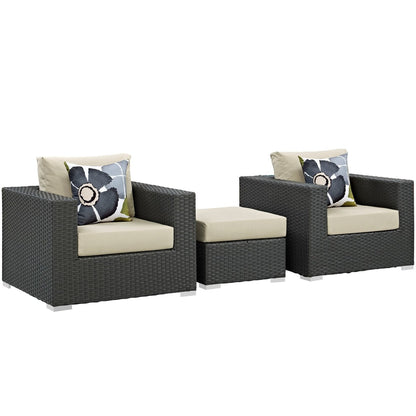 Sojourn Three PCS Outdoor Patio Sunbrella Sectional Set, Beige, Rattan 11163