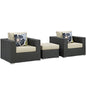Sojourn Three PCS Outdoor Patio Sunbrella Sectional Set, Beige, Rattan 11163